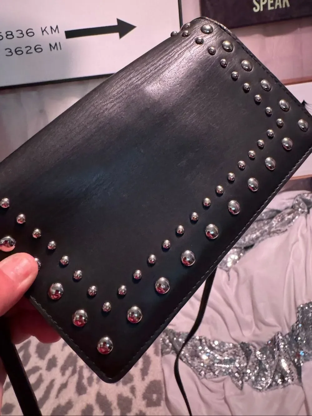 Coach western rivet studded leather crossbody wallet shoulder bag flap red black